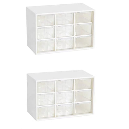 Feadily 2PCS Small Drawer Organizer for Desk, Desktop Drawer Organizer with 9 Clear Drawers, Plastic Desktop Storage Drawers 7.1 Inch x 3 .9 Inch x 4.7 Inch, White
