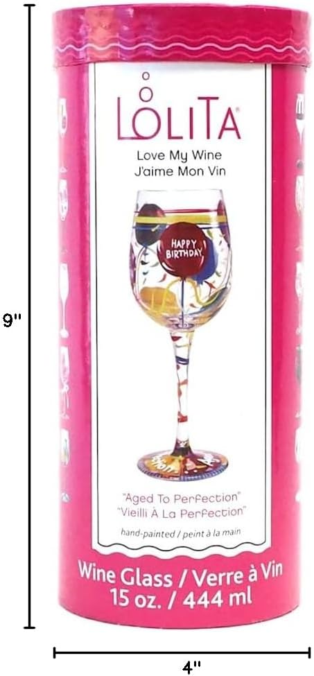 Lolita Aged to Perfection Artisan Painted Birthday Wine Glass