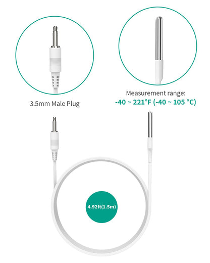 Waterproof Probe Replacement ST4/ST5 with Built-in DS18B20 Temperature Chip, 4.92ft Cable for Wireless Thermometer