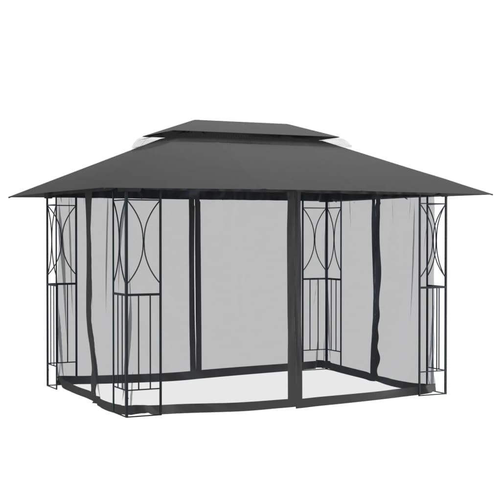 Gazebo with Sidewalls Anthracite, 157.5"x118.1"x106.3" Steel Frame, Double-Tiered Roof, Mesh Screens for Outdoor Patio, Garden, Party Outdoor Structures