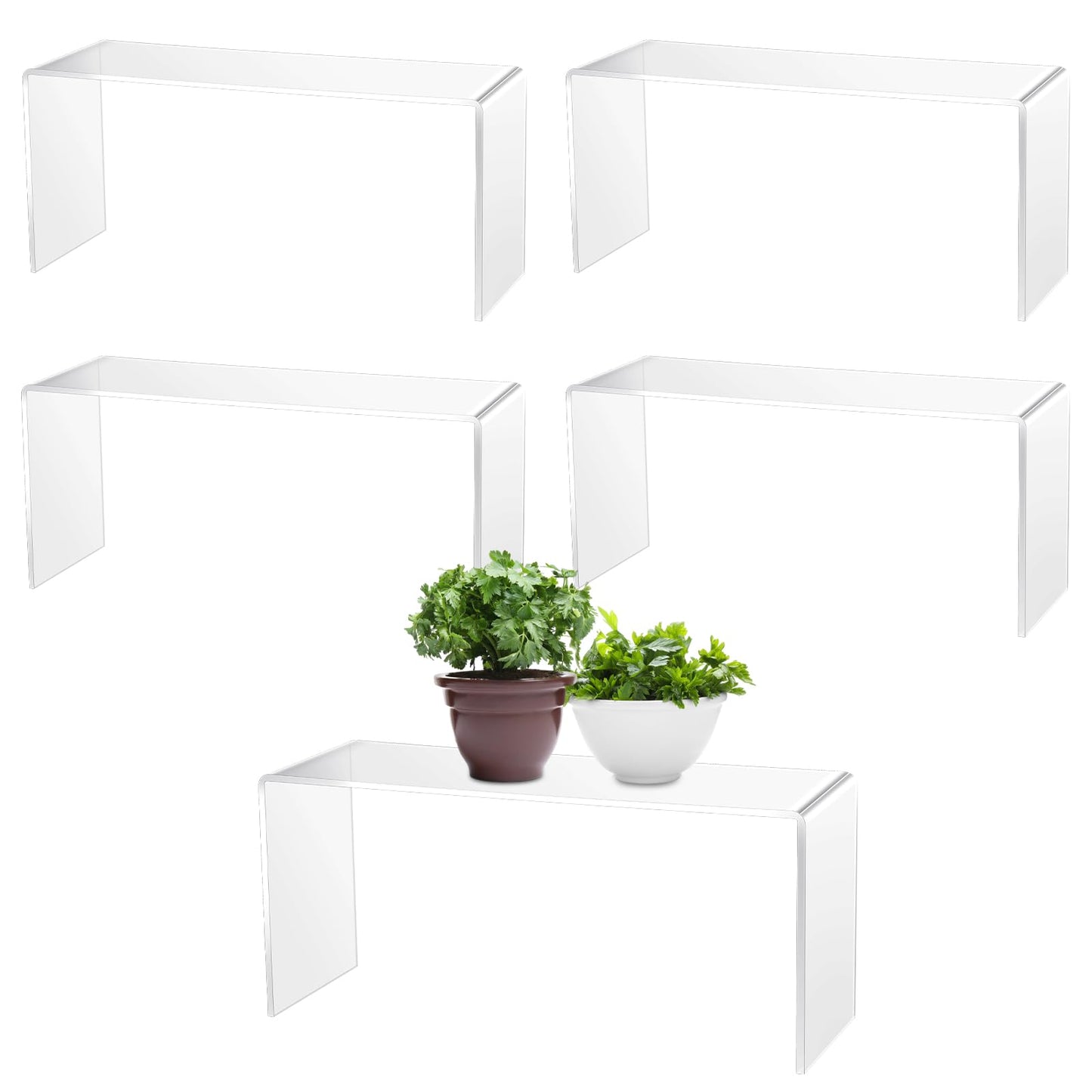 Soaoo 4 Pcs Large Acrylic Riser Display Stands Clear Shelf Riser Jewelry Stand Retail Desktop Display for Show Decor Cupcake, Collectibles Figures, Organize, Decor(10.25 x 4 x 4.25 Inches)