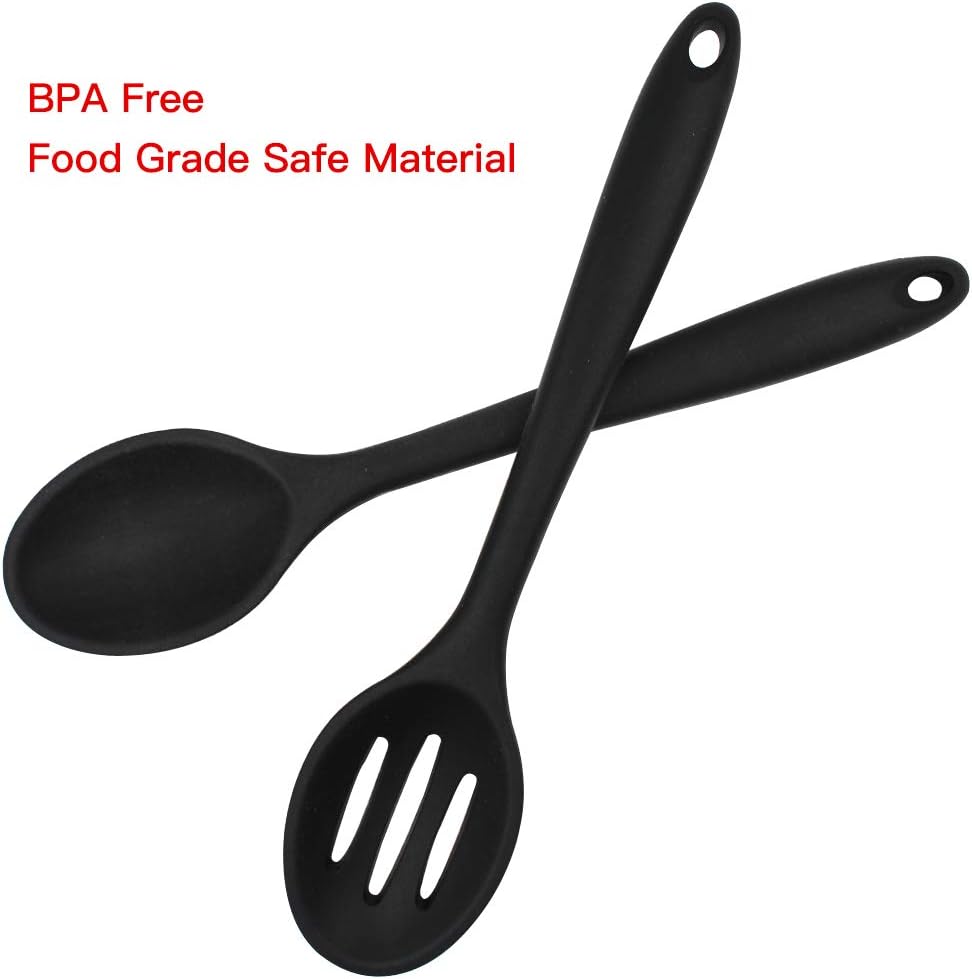2 Pieces Silicone Nonstick Mixing Spoons, BPA Free, High Heat Resistant, Hygienic Design for Cooking