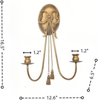 TerkCo Long Gold Wall Candle Sconces Wall Decor Set of 2,Metal Antique Wall Mounted Candleholders, Wall Decoration for Living Room,Dining Room, Bedroom （No Candle）(Gold 3)