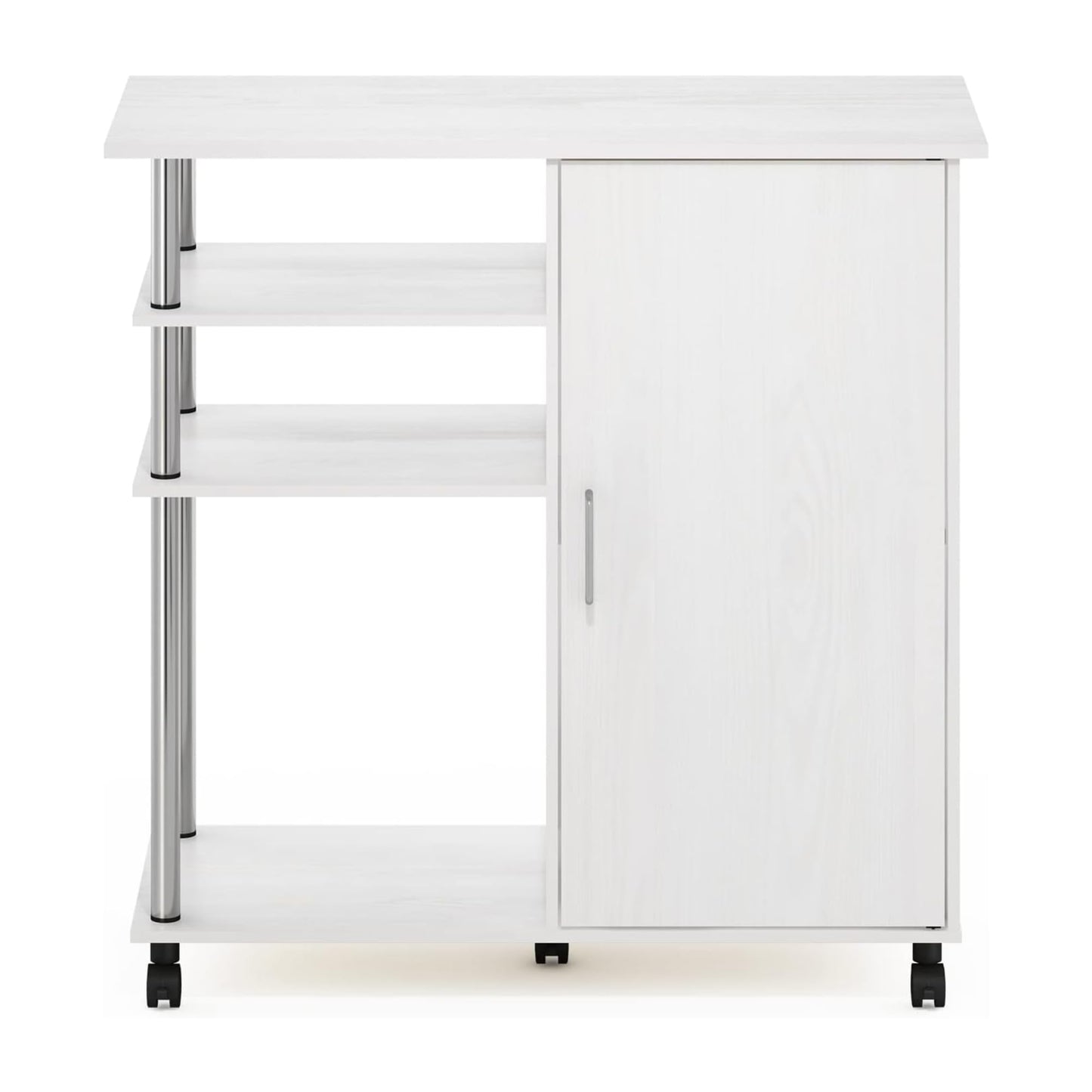 Oakestry Helena Four Tier Kitchen Island Storage Cart Wheels White Oak Stainless Steel Utility Trolley Organizer Modern Rolling Furniture