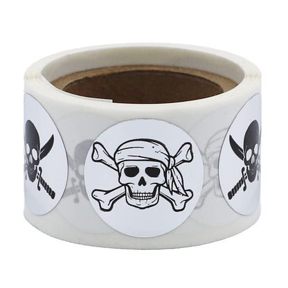 Silver Skull and Crossbones Stickers - 3/4 Inch Round, 100 Metallic Labels Per Roll for Packaging, Crafts, Halloween, and Themed Decorations - Made in the USA