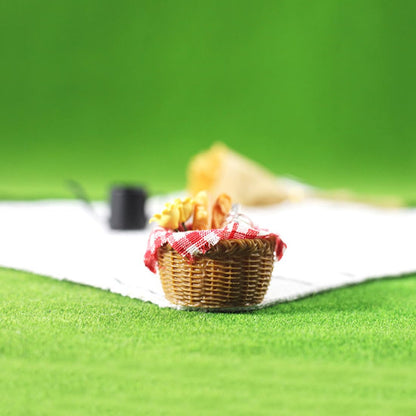 COMPACTINI Miniature 10P Set Model 1:12 Scale Set Dollhouse Accessories Picnic Miniature Bakery Baguette Bread Basket Miniature Doll Party Play Accessories (Red)