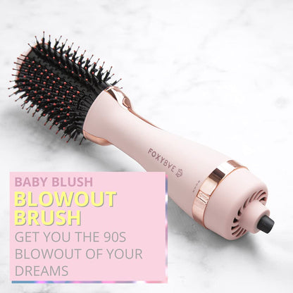 FoxyBae All-in-One Hair Styler - Ceramic Oval Barrel Blow Dryer Brush (75mm) for Drying, Curling, Volumizing & Straightening Hair [Party Pink]