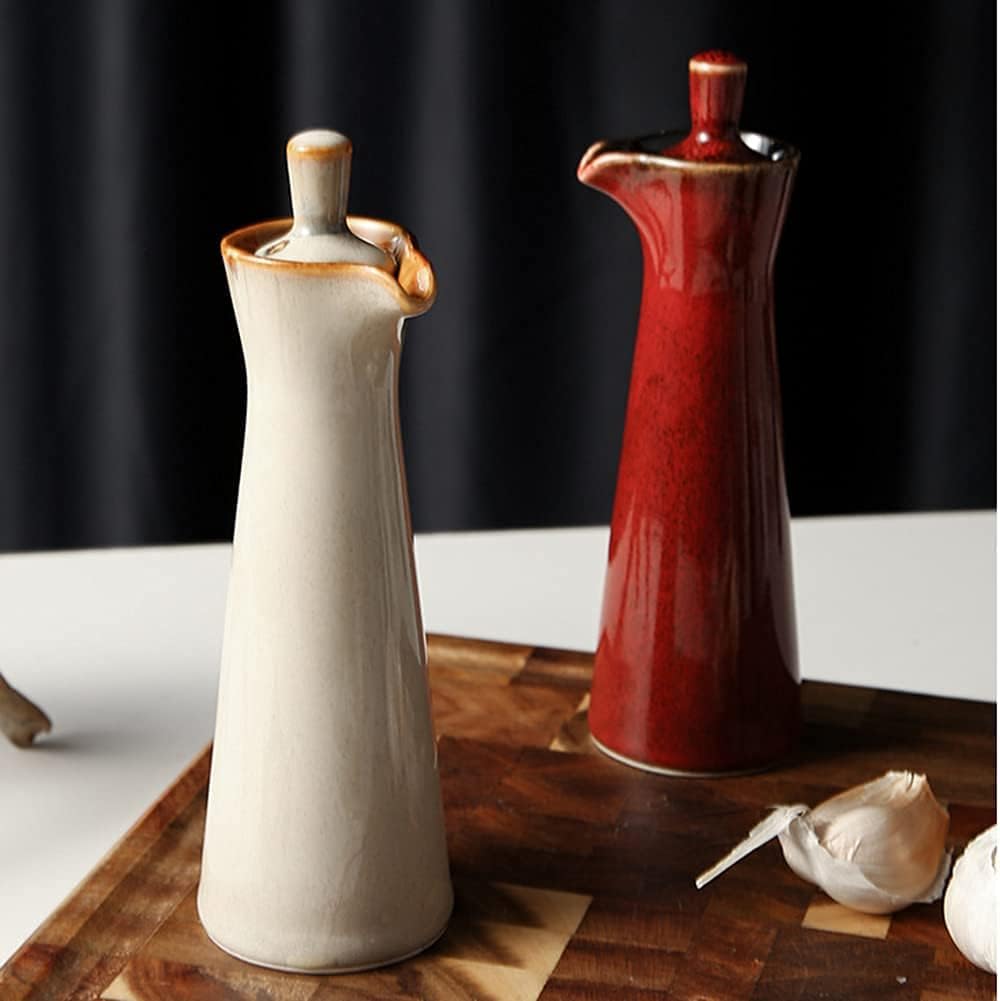 120ml 4oz Small Ceramic Olive Oil Dispenser Bottle for Storage Of Oil, Vinegar, Soy Sauce, / - Red