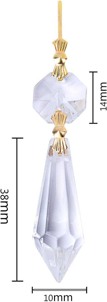 BronaGrand 20 Decoration,38mm,Gold Pieces Replacement Clear Chandelier Icicle Crystal Prisms Octogan Crystal Bead