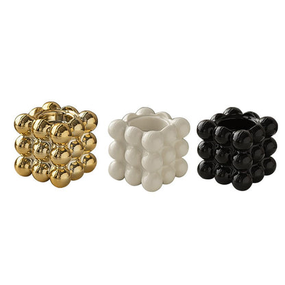 Ceramic Cube Golden Candle Holder Handheld Candlestick Holders Decorative Candle Stand Middle East Arabian Festival Candlestick Dining Table Party Home Decoration Ornament (Black)