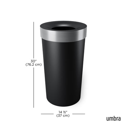Umbra Vento Kitchen Trash Can – Large 16 Gal (62 L) Open Top Garbage Can for Home & Office – Modern Clean Design, Black/Nickel