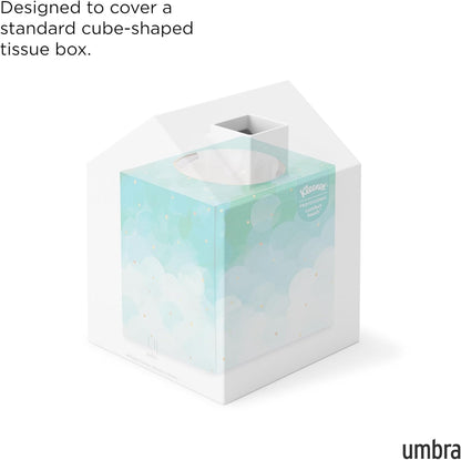 Umbra Casa Tissue Box Cover - Adorable House Shaped Tissue Box Holder for Bathroom, Bedroom or Office, White