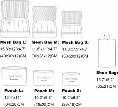 Fxkoolr Packing Cubes for Suitcases - 7 Pieces, Light Packing Cubes for Travel, Suitcase Organizer Bags Set, Luggage Organizers for Suitcase, Water-Resistant Travel Essentials, Nile Blue