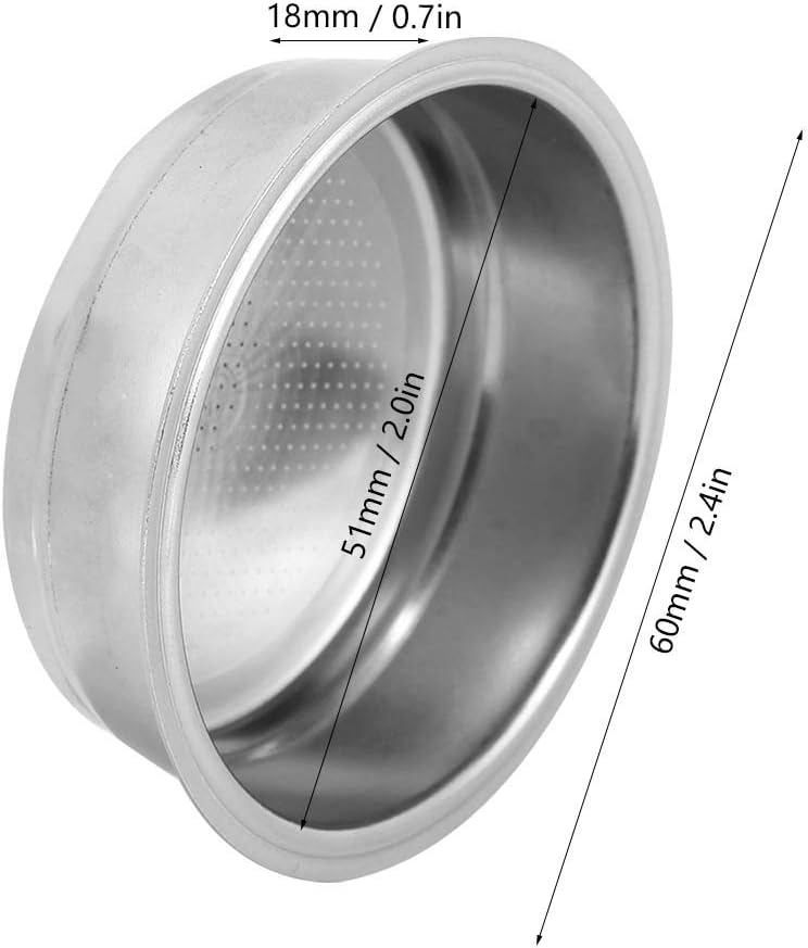 51mm Non Pressurized Filter, Stainless Steel Reusable Coffee Machine Strainer Bowl, Single Basket for De Longhi