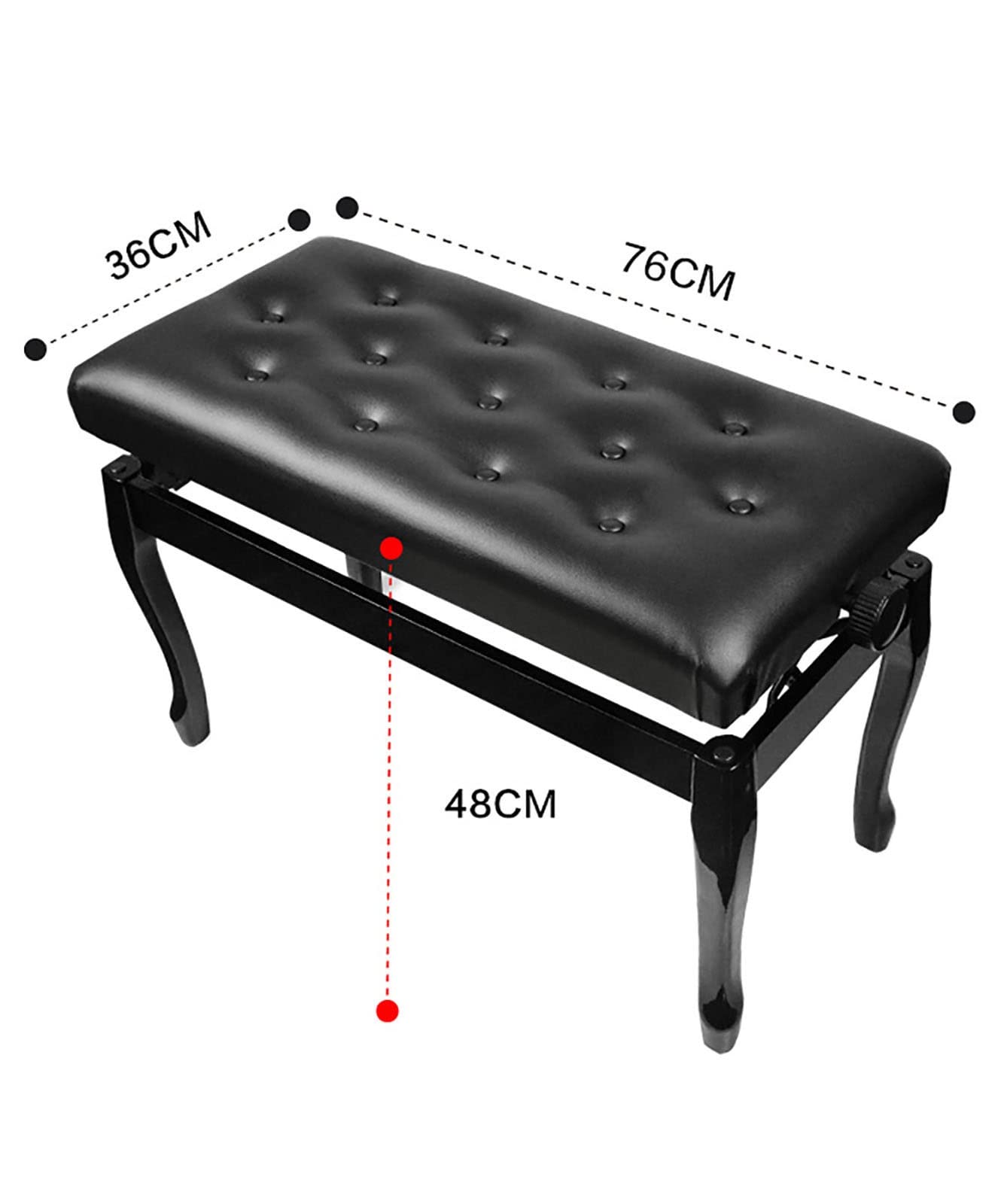 Deluxe Faux Leather Piano Bench with Solid Wood Construction 76 X 35 X 49Cm Perfect for Home and Professional Use Black/Brown Keyboard Bench/Vanity Stool,Black