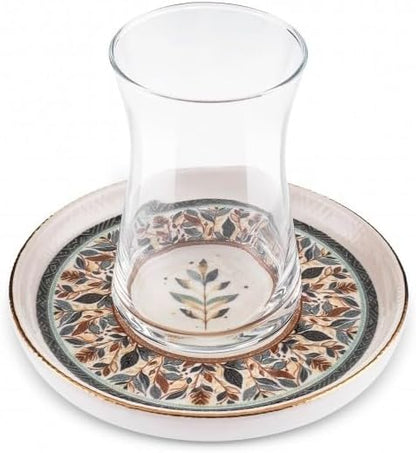 12-Piece Set 6 KARACA Clara Multicolor Turkish Tea Glass & Saucer Elegant Multicolour Design for People