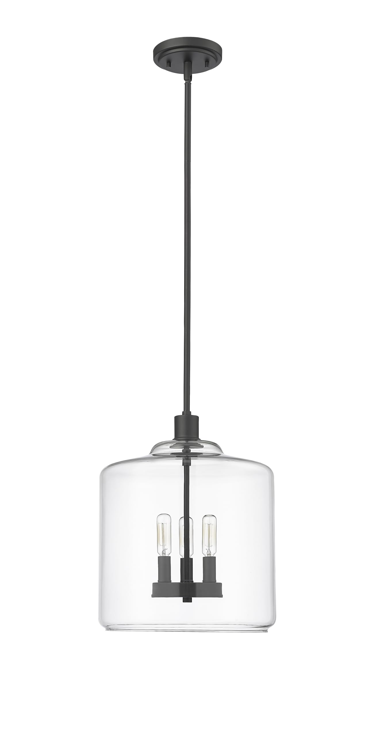 ML Lighting | Asheville Collection | 46933-MB | Metal 3-Light Pendant in Matte Black with Clear Glass Shade | Adjustable 3-Section Stem Design | Modern Design with an Heirloom Quality