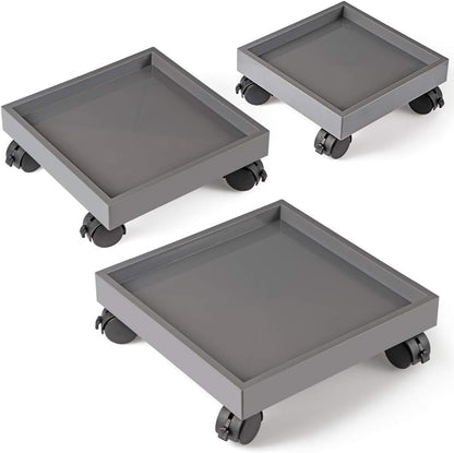 Skelang Set 3 Square Plant Caddy, Wheeled Planter Trays, ABS Plant Pallet, Heavy Duty Plants Dolly Saucer for Moving
