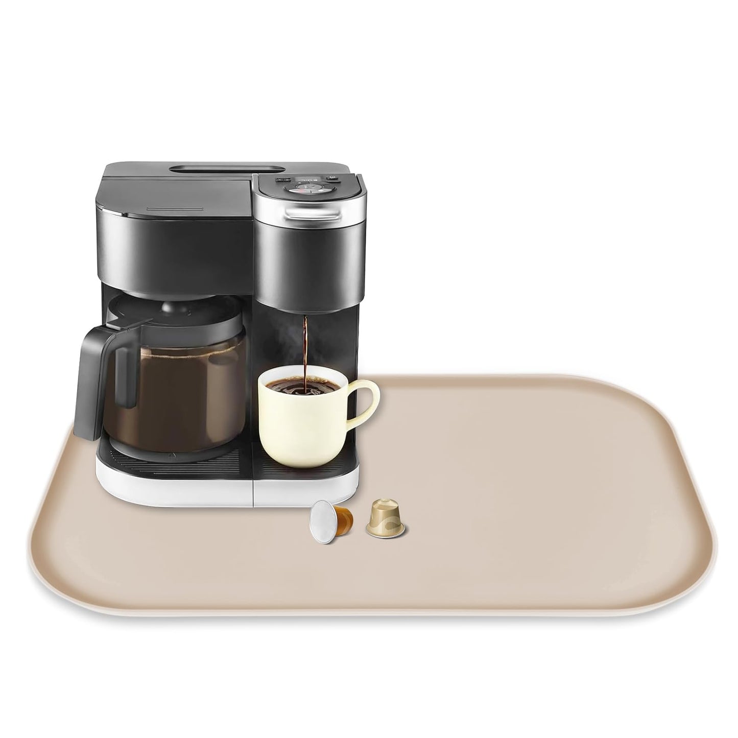 TOHONFOO Silicone Coffee Mat with Lip, 19.7'' x 15'' Heavy Duty Bar Mat, Coffee Tray for Countertop Fit Under Machine Pot Espresso Machine, Grey