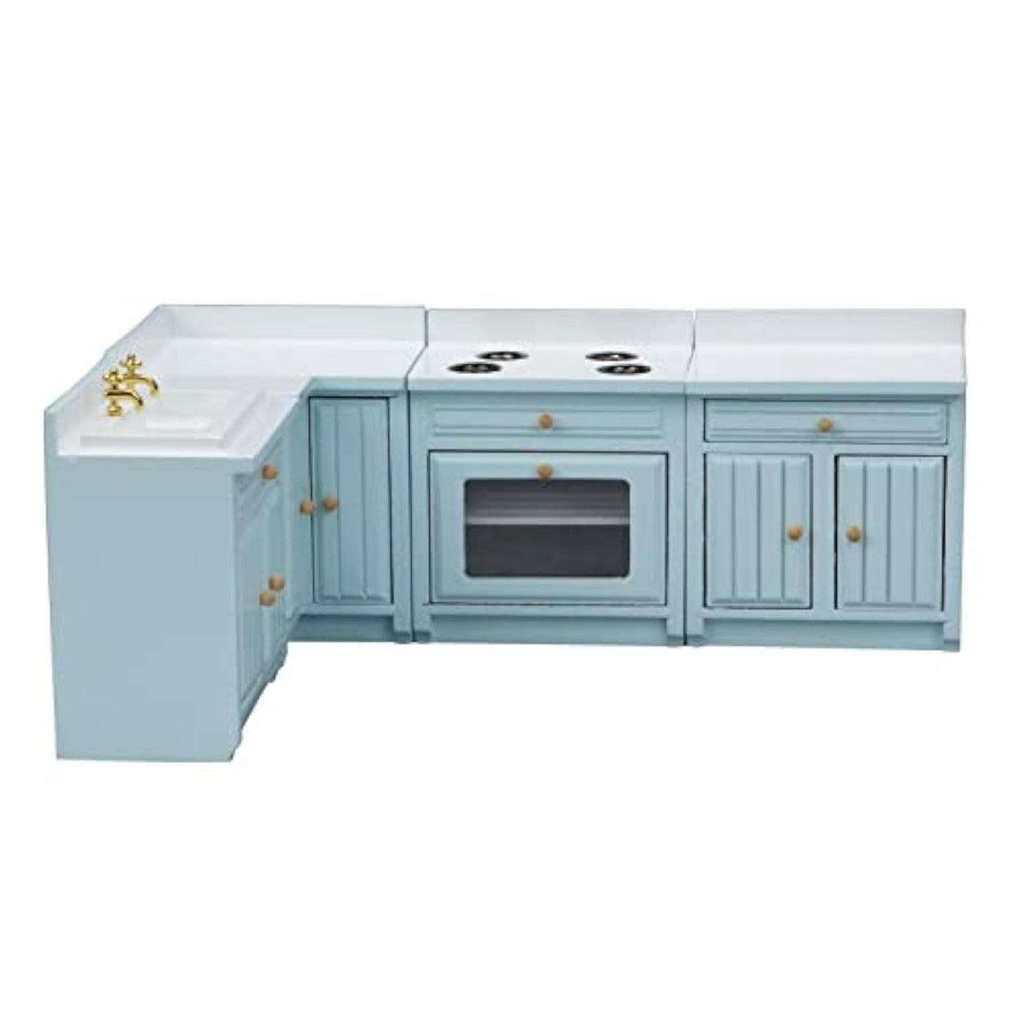 SXFSE Dollhouse Decoration Accessories, 1:12 Dollhouse Miniature 4 Pcs Wooden Kitchen Stove Sink Cabinet Set