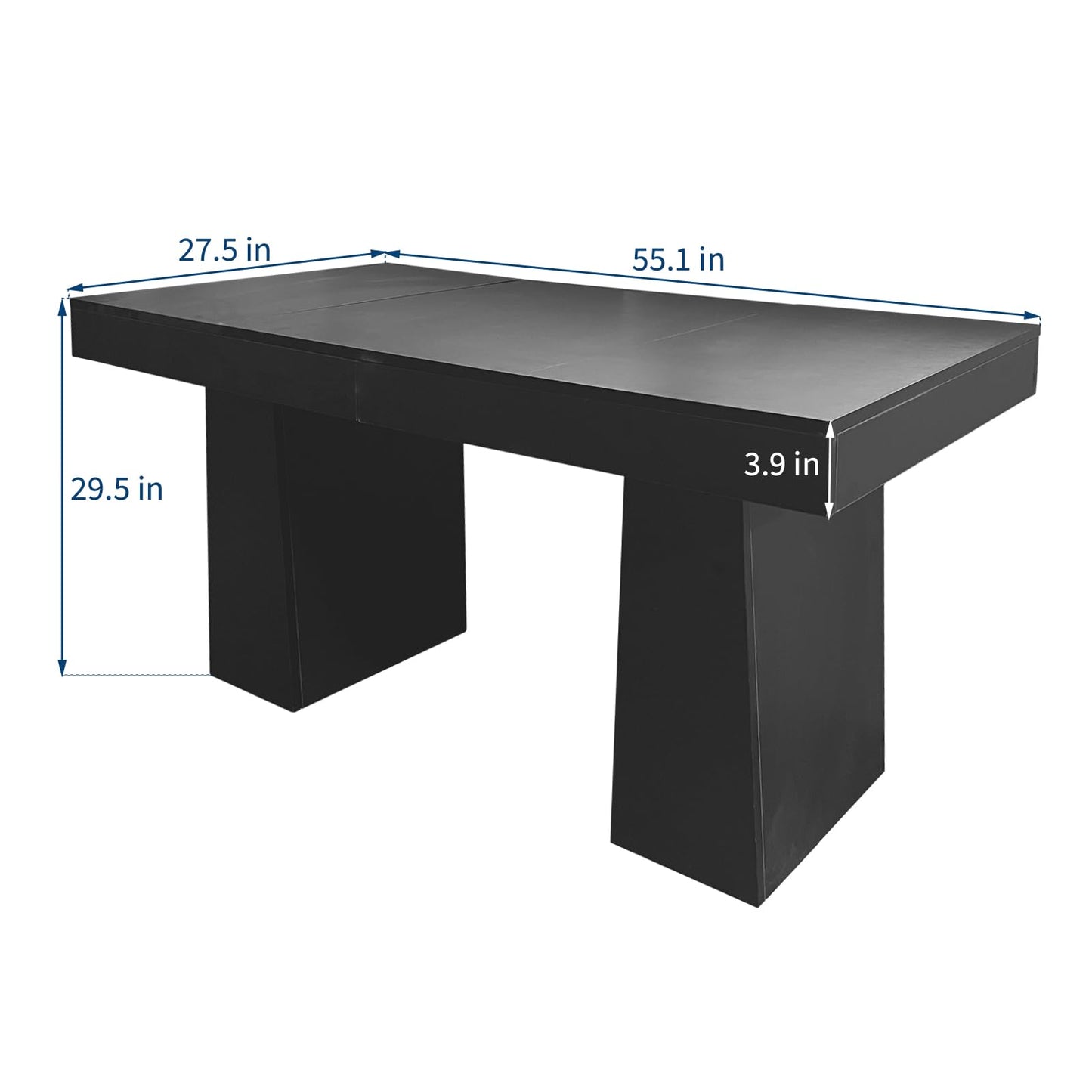 BouPower 55" Executive Desk, Wood Home Office Computer Desks with Double Trapezoid Pedestal, Mid-Century Modern Workstation Writing Table Conference Table Furniture, Black