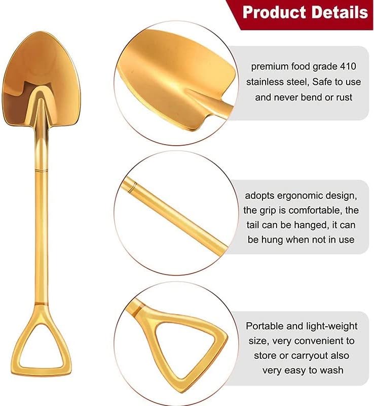 20 Pack Gold Shovel Shape Demitasse Espresso Spoons, 4.7 Inch Stainless Steel Mini Spoons for Dessert, Tea
