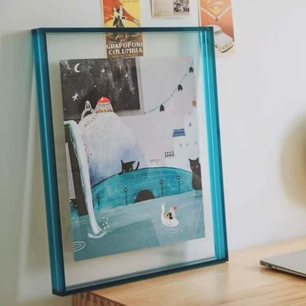 HLYU 8x11 Acrylic Picture Frame, Floating Photo Frame for Wall Hanging and Desktop Decoration for Gallery, Home and Office (light Blue)