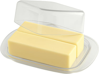 2 Countertop Large Butter Dish with Lid, Butter Keeper, Plastic Butter Holder Tray Container, Holds Stick of Butter