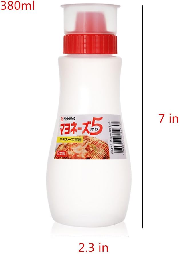 MXY 380ml Japanese Squeeze Bottle with Dust Lid, Creative 5 Hole Design for Salad, Vinegar, Ketchup, Honey, Oil (Red)