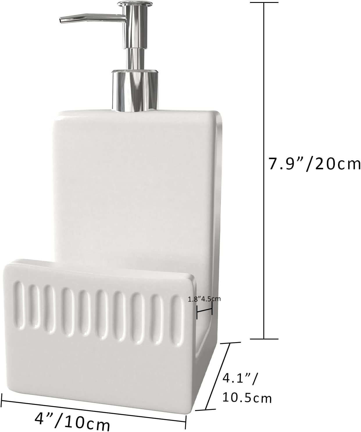 2 1 Soap Dispenser with Sponge Holder, Ceramic Dish Soap Dispenser for Kitchen Sink, in Refillable Liquid Hand