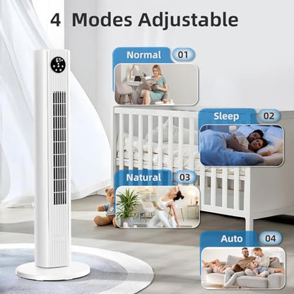 Antarctic Star Tower Fan Portable Floor Fans 85°Oscillating Fan Quiet Cooling 12H Timer Remote Control Standing Bladeless Electric 3 Wind Speeds 4 Modes Bedroom Office,36 inch, White