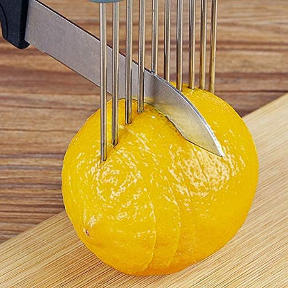 Stainless Steel Slicer Chopper, All-In-One Onion Holder for Tomato, Lime, Lemon with Odor Remover Tool