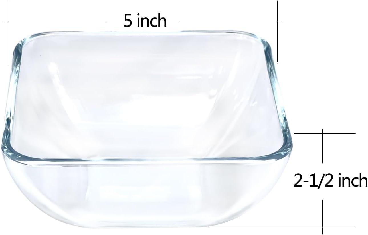 Small 5 Inch Square Tempered Glass Salad Bowls Set, 15 oz Serving Bowls, Set of 3