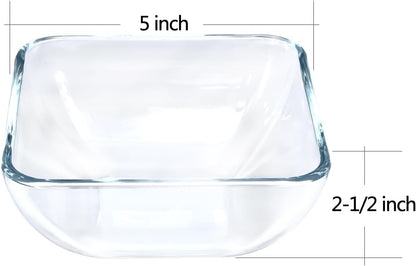Small 5 Inch Square Tempered Glass Salad Bowls Set, 15 oz Serving Bowls, Set of 3