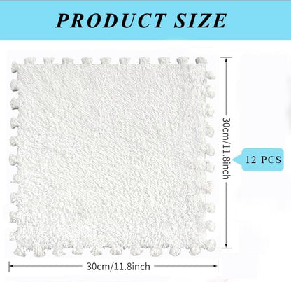 lmjclzyee 12 pcs Shaggy Soft EVA Foam Interlocking Carpet Fluffy Rugs Protective Floor Tiles Sport Play mats for Home