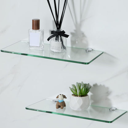 12 Inch Set 2, SAYAYO Glass Floating Shelves for Wall, Tempered Glass Shelves for Bathroom, Living Room, Bedroom