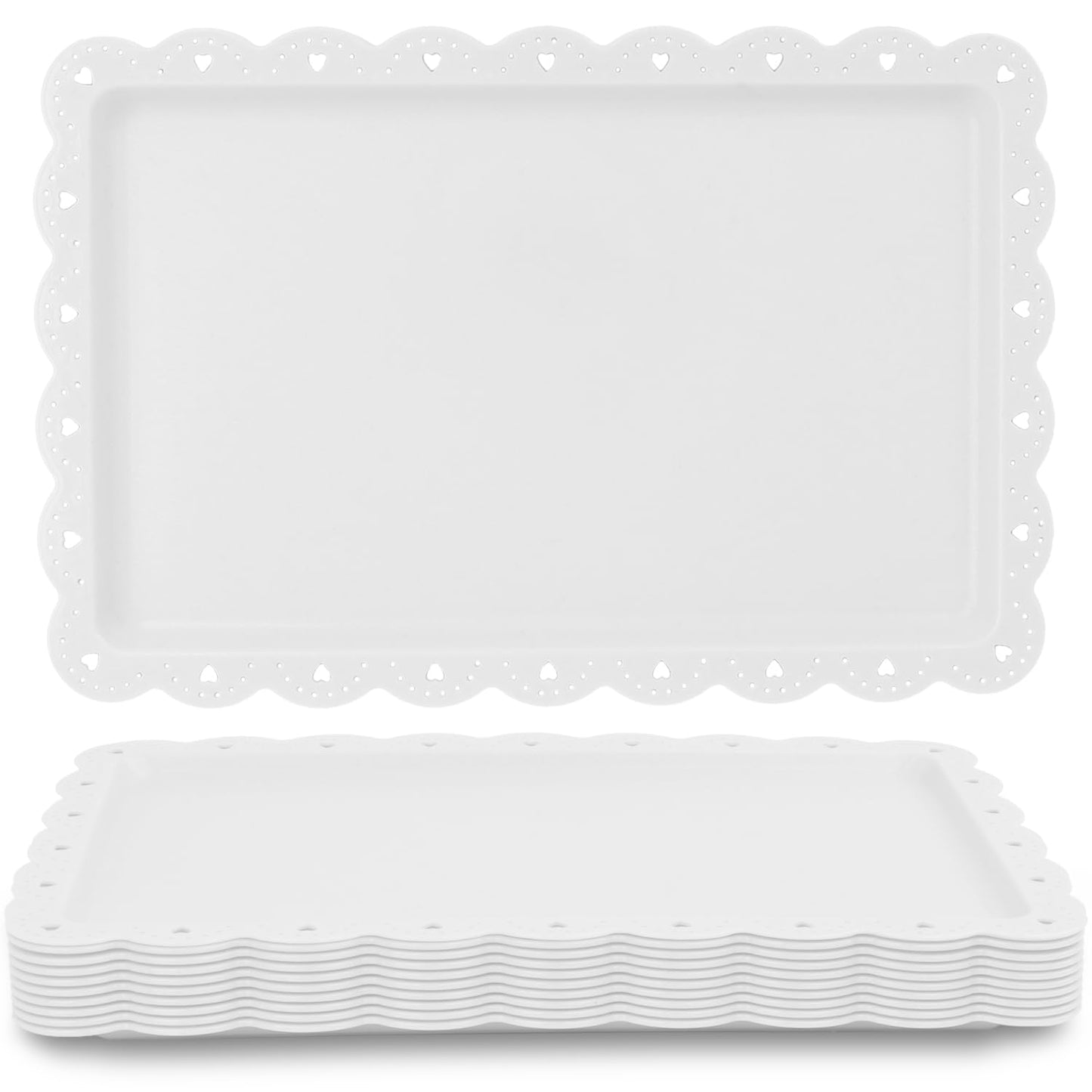 Food Tray, 12 Pack Serving Tray Serving Platter Cookies Dessert Plates,Disposable Plastic Serving Trays Rectangle Dessert Trays for Party, Wedding, Restaurant, 14.4" X 9.3" (White)
