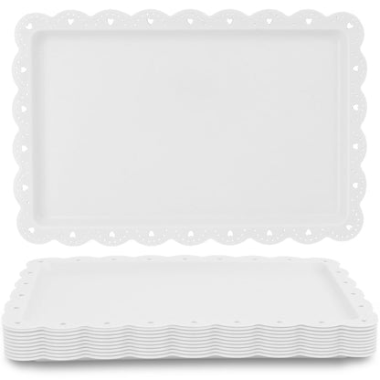 Food Tray, 12 Pack Serving Tray Serving Platter Cookies Dessert Plates,Disposable Plastic Serving Trays Rectangle Dessert Trays for Party, Wedding, Restaurant, 14.4" X 9.3" (White)