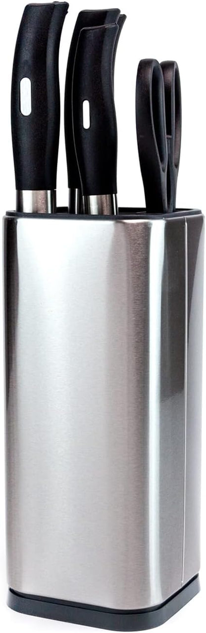 KAUKKO Universal Knife Block Holder - Large Stainless Steel Kitchen Knife Organizer, Modern Countertop Space Saver