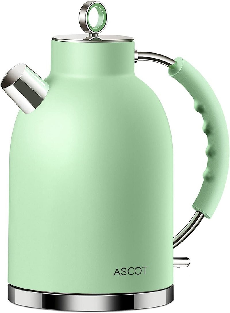 ASCOT Electric Kettle, Stainless Steel Tea Boiler 1.6qt 1500W Retro Tea Heater & Boiling Kettle, Auto Shut-Off and Boil-Dry Protection(Matte Green)
