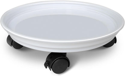 Rolling Plant Caddy with Wheels - White Flower Pot Dolly