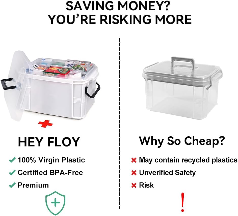 15qt HEY FOLY White Medicine Organizer Storage Box with Tray, Plastic First Aid Box Empty, Thickened Medicine Container