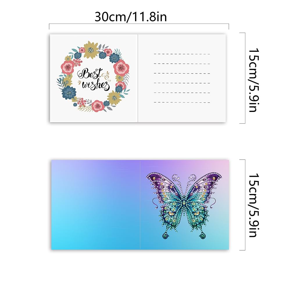 Sulunmo DIY Diamond Art Cards Kits for Adults, 5D Diamond Greeting Cards Kits Art Birthday Cards Birthday Gifts for Families, Friends, Partners with Special Shaped Drills(6Pcs Butterflies-55)