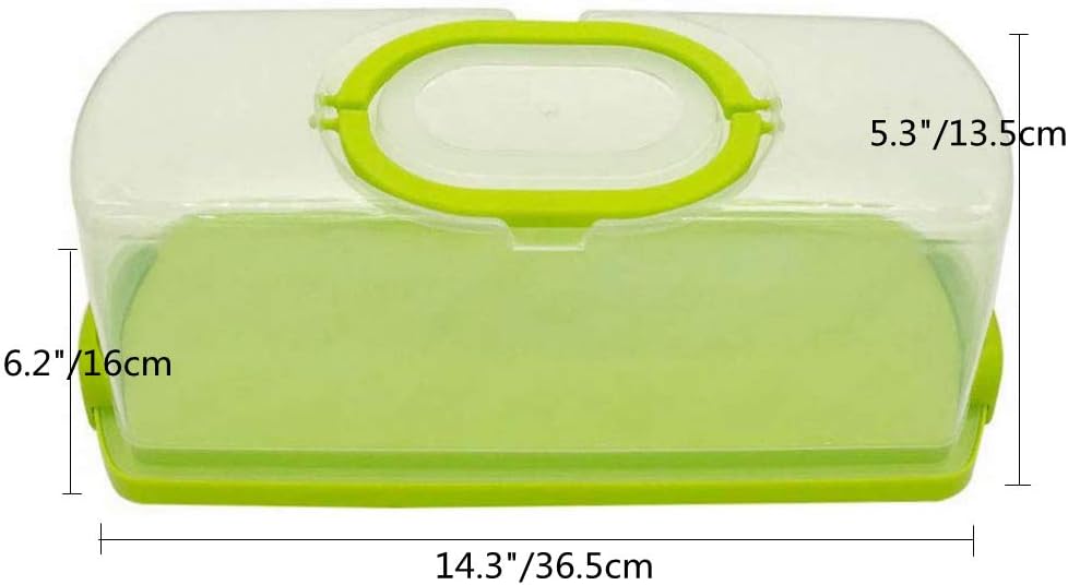 FEOOWV Portable Plastic Rectangular Loaf Bread Box with Transparent Lid for Storing and Carrying Loaf Cakes (Green)