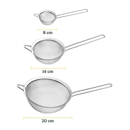 Cuisinart Mesh Strainers, 3 Count Stainless Steel Mesh Strainers for Kitchen, Fine Mesh Kitchen Strainer Set for Sifting, Straining & Cooking, Silver, CTG-00-3MS