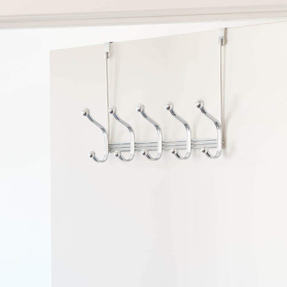 iDesign York Metal Over the Door Organizer - 5-Hook Rack for Coats, Hats, Towels, 15.28" x 5.25" x 11"