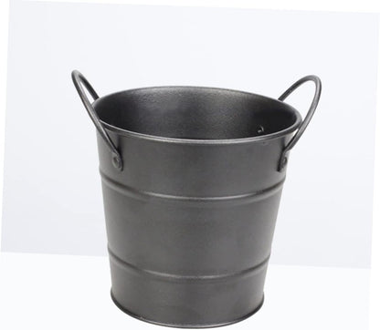 Small Black Metal Food Container, Portable Ice Bucket, Mini Tinplate Basket, Dipping Sauce Snack Bucket, Metal Barrel