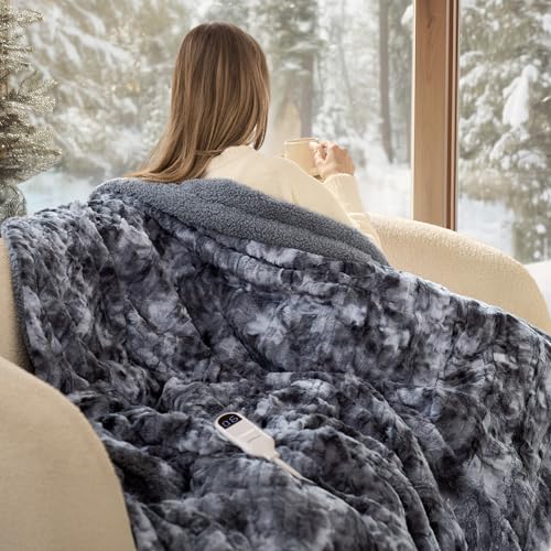 Bedsure Electric Blanket King Size - Dual Control Heated Blanket King Size, Fast Heating with 10 Time Settings & 10 Heat Settings, Warm Gift for Grandma (100x90 inches, Grey)