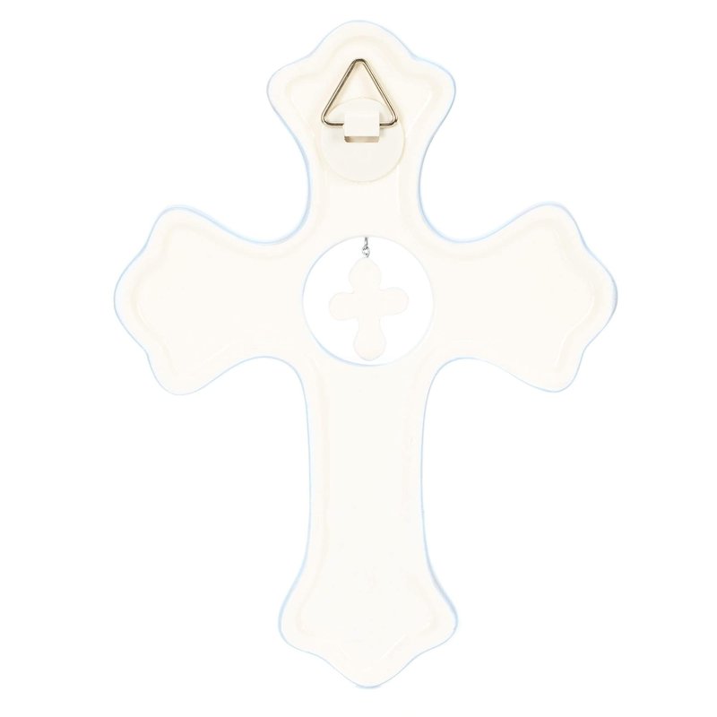 DEMDACO Bless This Child Wall Cross - Blessing Cross for Baby - Faith Nursery Decor - Gift for Newborn - Religious Christian Wall Hanging - Porcelain - Gift Box Packaging - Blue