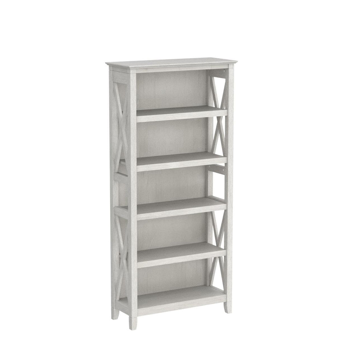 Bush Home Key West 5 Shelf Bookcase - Set of 2 | Tall Bookshelves in Linen White Oak | Sturdy Display Shelves for Library, Living Room, and Home Office